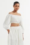 TIC_White Silk Solid Shirt Collar Off Shoulder Crop Top With Skirt _at_Aza_Fashions