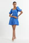 Buy_TIC_Blue Silk Solid U Neck Short Dress _at_Aza_Fashions