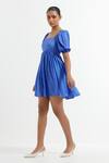 Buy_TIC_Blue Silk Solid U Neck Short Dress _Online_at_Aza_Fashions