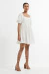 TIC_White Silk Solid U Neck Short Dress _Online_at_Aza_Fashions