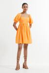 Buy_The Indian Cause_Orange Silk Round Neck Fit And Flare Short Dress _at_Aza_Fashions