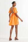 Shop_The Indian Cause_Orange Silk Round Neck Fit And Flare Short Dress _at_Aza_Fashions