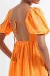 Shop_The Indian Cause_Orange Silk Round Neck Fit And Flare Short Dress _Online_at_Aza_Fashions