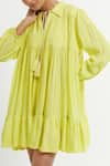 Buy_TIC_Yellow Silk Solid Shirt Collar Tiered Dress _Online_at_Aza_Fashions