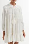 Shop_TIC_White Silk Solid Shirt Collar Tiered Dress _Online_at_Aza_Fashions