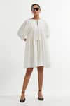Buy_The Indian Cause_White Silk Tassels Round Neck Front Tie Dress _at_Aza_Fashions