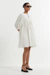 The Indian Cause_White Silk Tassels Round Neck Front Tie Dress _Online_at_Aza_Fashions