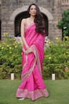 Buy_PUNIT BALANA_Pink Organza Silk Embroidery Marodi Scoop Neck Border Saree With Blouse _at_Aza_Fashions