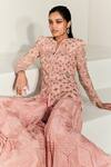 Shop_Ritika Mirchandani_Pink Net Hand Embroidery Bead Notched Esme Resham Kurta With Sharara  _at_Aza_Fashions