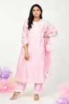 Buy Komal Shah Pink Chanderi Embroidery, Lace Round Neck Thread Kurta Pant Set at Aza Fashions Buy_Komal Shah_Pink Chanderi Embroidery, Lace Round Neck Thread Kurta Pant Set _at_Aza_Fashions