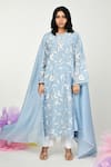 Buy_Komal Shah_Blue Chanderi Lace, Embroidery Round Neck Jaal Chaav Thread Work Kurta Set _at_Aza_Fashions