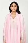 Komal Shah_Pink Silk Embellished Lace V Neck Summer Kaftan Set _Online_at_Aza_Fashions