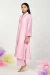 Buy_Komal Shah_Pink Kurta Chanderi Embroidery Thread Shawl Collar Dot Jacket And Pant Set_Online_at_Aza_Fashions