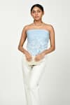 Shop_Komal Shah_Blue Floral Summer Chanderi Florette Embroidered Scarf _at_Aza_Fashions