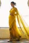 Shop_Rajiramniq_Yellow Print Floral Saree With Unstitched Blouse Piece _at_Aza_Fashions