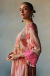 Rajiramniq_Pink Crepe Print Flower Vine Round Neck Anarkali Set _Online_at_Aza_Fashions