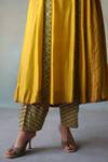 Rajiramniq_Yellow Silk Placement Hand Embroidery Cutdana V Neck And Sequin Anarkali Set _Online_at_Aza_Fashions