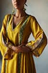 Shop_Rajiramniq_Yellow Silk Placement Hand Embroidery Cutdana V Neck And Sequin Anarkali Set _Online_at_Aza_Fashions