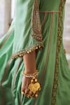 Shop_Rajiramniq_Green Silk Placement Hand Embroidery Cutdana V Neck Anarkali Salwar Set _Online_at_Aza_Fashions