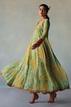 Rajiramniq_Yellow Crepe Print Floral Notched Round Neck Bloom Anarkali With Palazzo _Online_at_Aza_Fashions