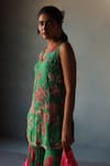 Shop_Rajiramniq_Green Organza, Crepe Cut Work, Sequins, Floral Blossom Print Kurta Gharara Set _Online_at_Aza_Fashions