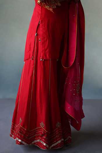Rajiramniq_Pink Silk, Organza Cut Work, Sequins, Placement Embroidered Kurta Sharara Set _at_Aza_Fashions