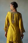 Shop_Rajiramniq_Yellow Silk Placement Embroidery Cutdana V Neck Sequin Kurta Set _at_Aza_Fashions