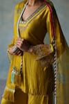 Buy_Rajiramniq_Yellow Silk Placement Embroidery Cutdana V Neck Sequin Kurta Set _Online_at_Aza_Fashions