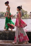 Shop_Rajiramniq_Pink Kurta  Crepe Printed Floral V Neck Yoke Embroidered Short And Sharara Set _Online_at_Aza_Fashions