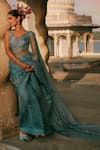 Buy_Rajiramniq_Blue Saree  Organza Hand Embroidered Sequins With Unstitched Blouse Fabric _at_Aza_Fashions