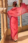 Shop_Rajiramniq_Pink Saree  Organza Printed Floral With Unstitched Blouse Fabric _at_Aza_Fashions