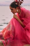 Rajiramniq_Pink Saree  Organza Printed Floral With Unstitched Blouse Fabric _Online_at_Aza_Fashions