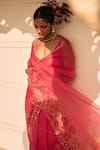 Buy_Rajiramniq_Pink Saree  Organza Printed Floral With Unstitched Blouse Fabric _Online_at_Aza_Fashions