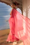 Shop_Rajiramniq_Pink Saree  Organza Printed Floral With Unstitched Blouse Fabric _Online_at_Aza_Fashions