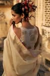 Rajiramniq_Ivory Saree  Organza Hand Embroidered Sequins With Unstitched Blouse Fabric _Online_at_Aza_Fashions