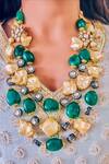 Buy_PRERTO_Green Zahira Embellished Layered Necklace_at_Aza_Fashions