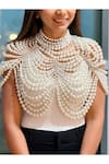 Buy_Prerto_White Embellished Pearle Grandeur Cape _at_Aza_Fashions