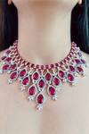 Buy_PRERTO_Red Ayla Ruby Stone Studded Choker_at_Aza_Fashions