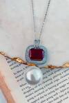 Buy_Prerto_Red Dazzel Pearl Drop Necklace _at_Aza_Fashions