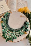 Shop_PRERTO_Green Fiona Bead Embellished Layered Necklace _at_Aza_Fashions