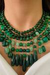 PRERTO_Green Fiona Bead Embellished Layered Necklace _at_Aza_Fashions