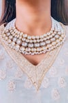 Buy_Prerto_White Beads And Crystal Stones Embellished Queen B Choker Necklace _at_Aza_Fashions