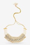 Shop_Prerto_White Beads And Crystal Stones Embellished Queen B Choker Necklace _at_Aza_Fashions