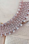 Shop_PRERTO_Pink Diamante And Crystal Stones Embellished Rosette Choker Necklace_at_Aza_Fashions