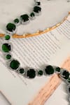 Shop_Prerto_Green Emerald And Crystal Stones Embellished Sage Choker Necklace _at_Aza_Fashions