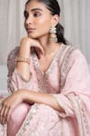 Shop_Mulmul_Pink Pure Mulmul Sawariya Floral Thread Embroidered Kurta With Pant_Online_at_Aza_Fashions