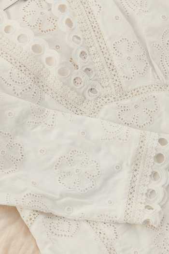 Mulmul Supima Cotton Vertical Boring Emb White Pant
