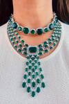 Shop_PRERTO_Green Maharani Diza Sage Emerald Layered Necklace_at_Aza_Fashions