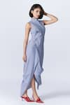 Buy_S&N by Shantnu Nikhil_Blue Cotton Gingham Pattern High Neck Draped Dress _Online_at_Aza_Fashions