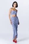 Buy_S&N By Shantnu Nikhil_Blue Cotton Sweetheart Neck Gingham Pattern Pleated Bustier _at_Aza_Fashions